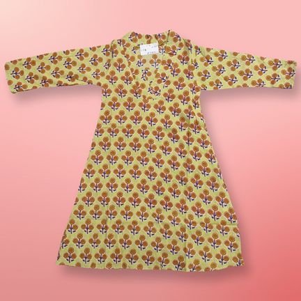 1-2 Year Teena Printed Cotton Girls Dress 26" Long Jalabiya