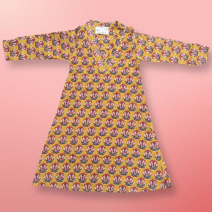 1-2 Year Teena Printed Cotton Girls Dress 26" Long Jalabiya