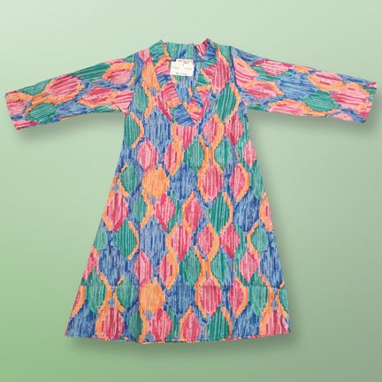 1-2 Year Teena Printed Cotton Girls Dress 26" Long Jalabiya