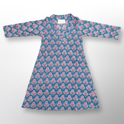 1-2 Year Teena Printed Cotton Girls Dress 26" Long Jalabiya