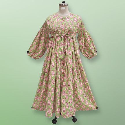 L/XL Abda Printed Cotton Dress 57" Long Jalabiya