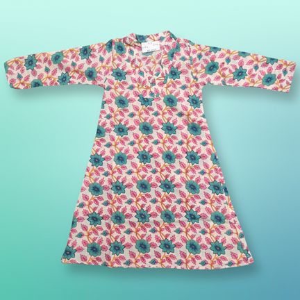 1-2 Year Teena Printed Cotton Girls Dress 26" Long Jalabiya