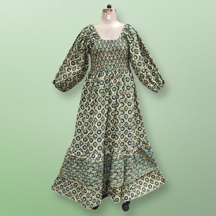 2XL/3XL Neha Printed Cotton Dress 57" Long Jalabiya