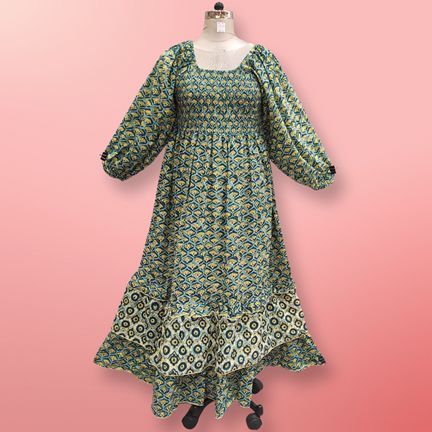 2XL/3XL Neha Printed Cotton Dress 57" Long Jalabiya