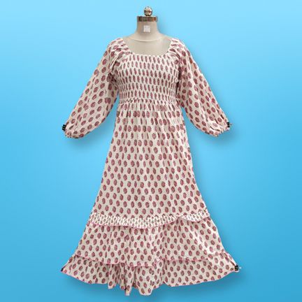 2XL/3XL Neha Printed Cotton Dress 57" Long Jalabiya