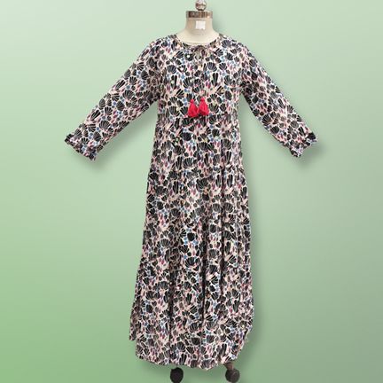 L/XL Razia Printed Cotton Dress 57" Long Jalabiya