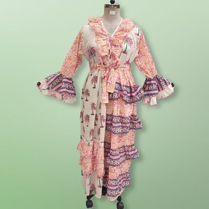 2XL/3XL Sabah Printed Cotton Dress 57" Long Jalabiya