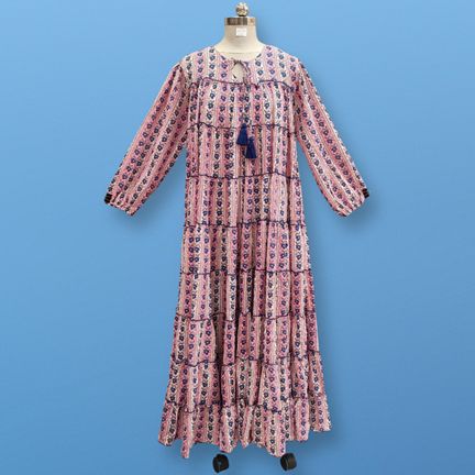 L/XL Bushra Printed Cotton Dress 57" Long Jalabiya