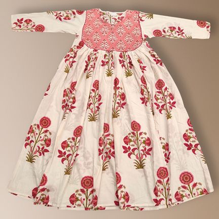 10-11 Year Masira Pink Printed Cotton Girls Dress 46" Long Jalabiya