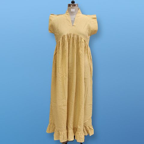 2XL/3XL Amani Crystal Yellow Plain Solid Cotton Dress 56" Short Sleeves Jalabiya