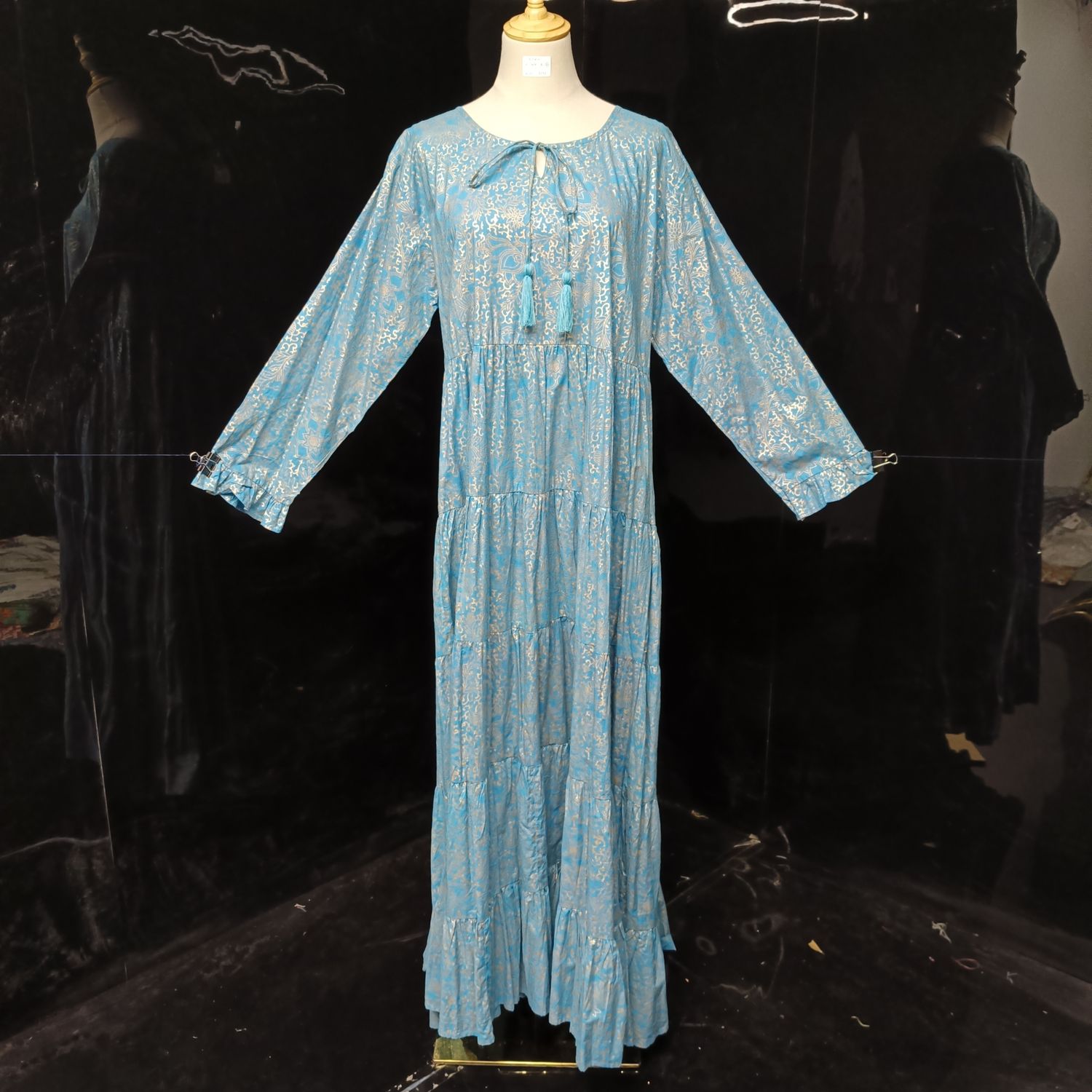 L/XL Razia Printed Cotton Dress 57" Long Jalabiya