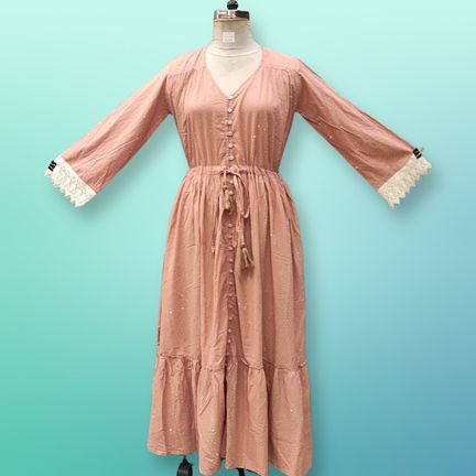 2XL/3XL Ari Crystal Brown Plain Solid Cotton Dress 57" Long Jalabiya