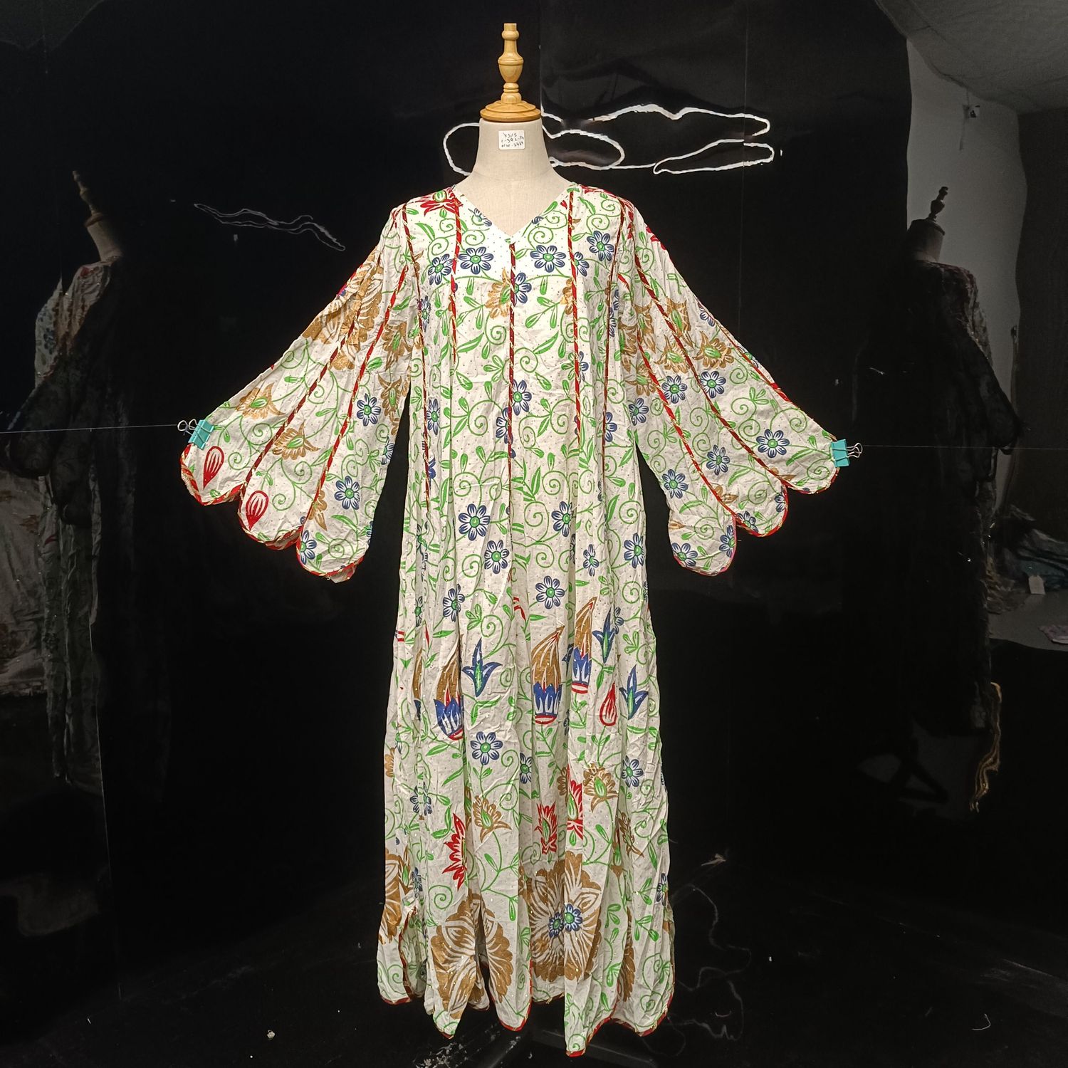 XS/S  Meher Crystal White Multi Printed Cotton Dress 54" Long Jalabiya