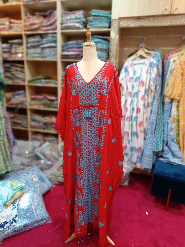 Free Size Farasha Kaftan Embroidery Dress 57" Long Jalabiya