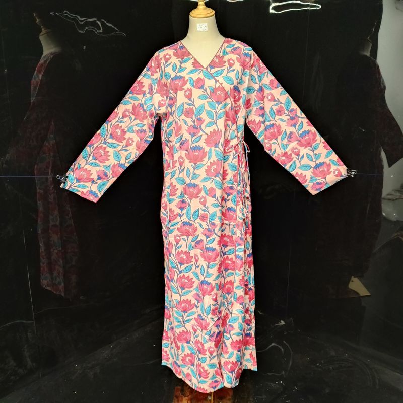 L/XL Qifa Printed Cotton Dress 57" Long Jalabiyas