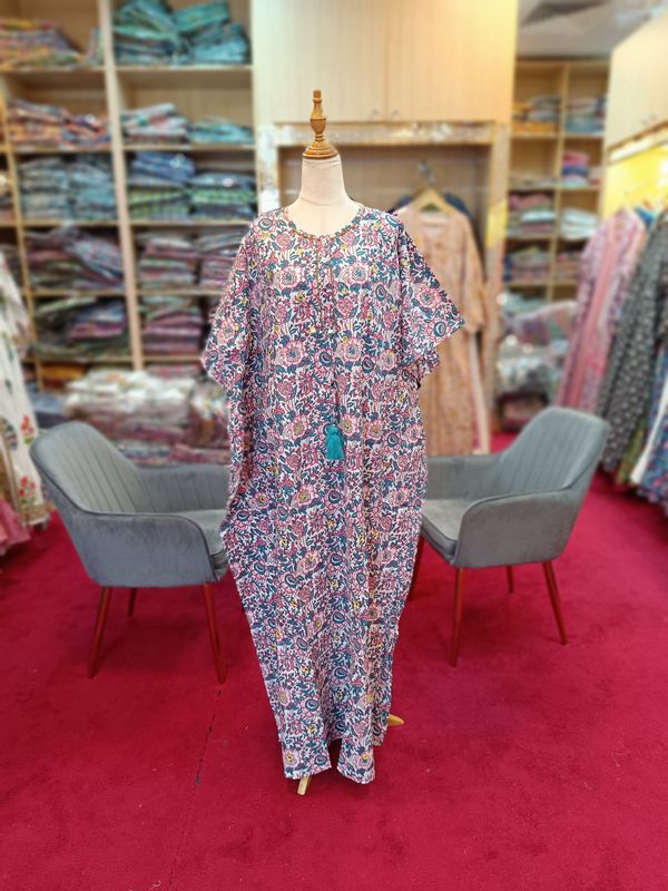 Free Size Mirror Cotton Farasha Kaftan 57" Long Jalabiya