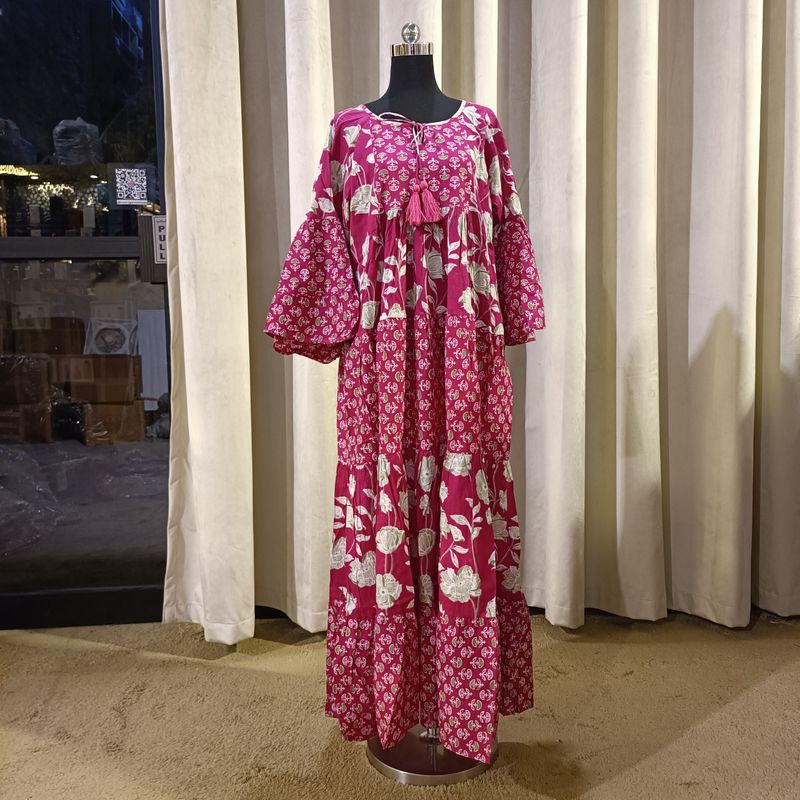 L/XL Gaby Printed Cotton Dress 57" Long Jalabiya