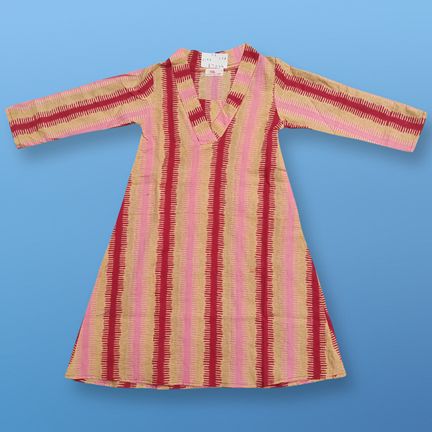 1-2 Year Teena Printed Cotton Girls Dress 26" Long Jalabiya