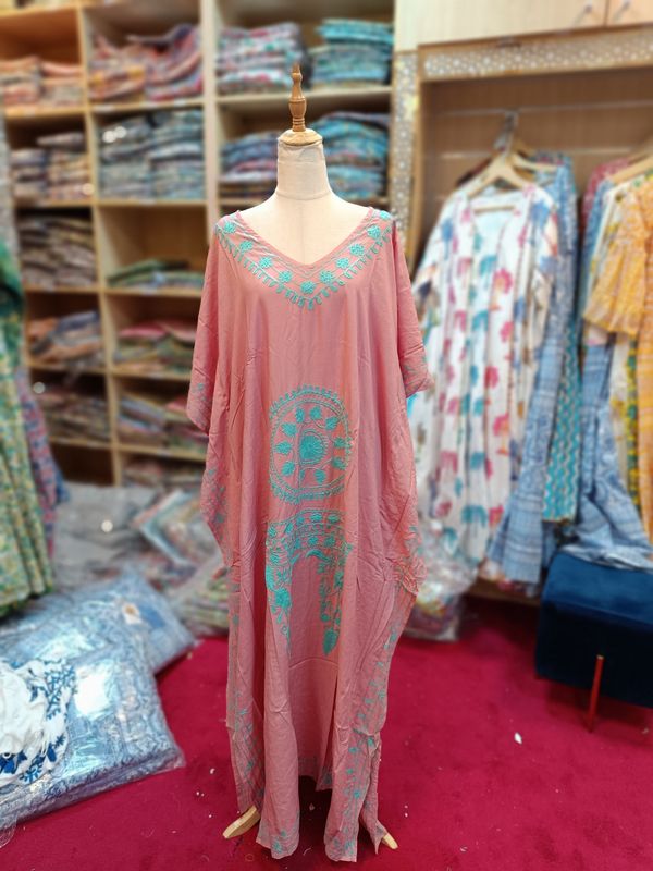 L/XL Farasha Kaftan Embroidery Dress 57" Long Jalabiya