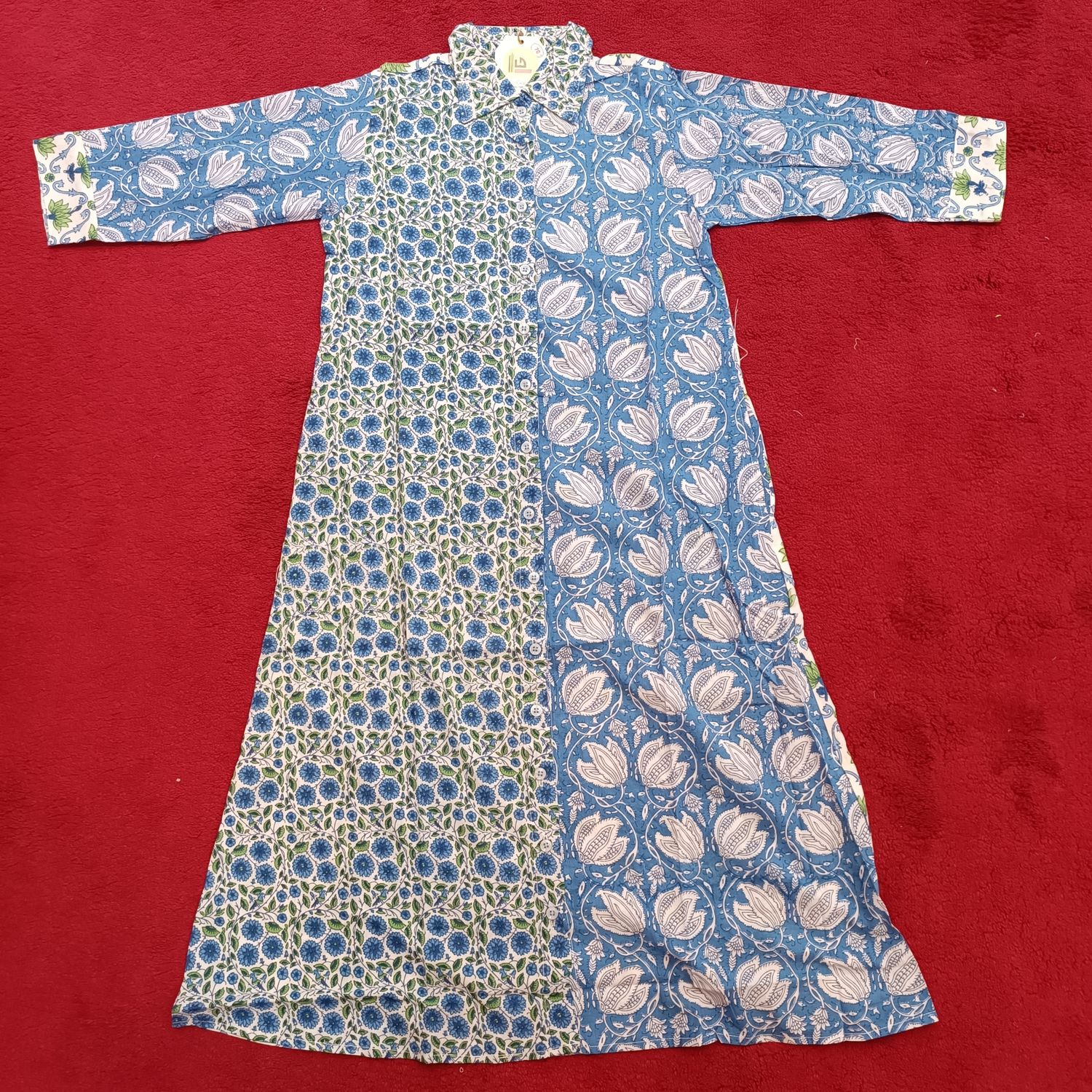 8-9 Year Singapore Blue Printed Cotton Girls Dress 41" Long Jalabiya