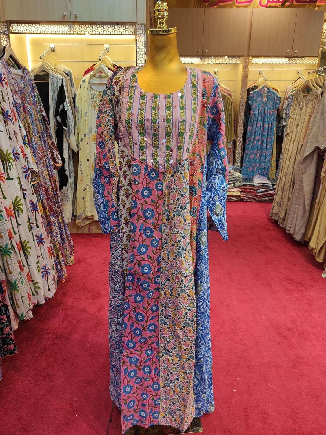 L/XL Malaysia Printed Cotton Dress 57" Long Jalabiya
