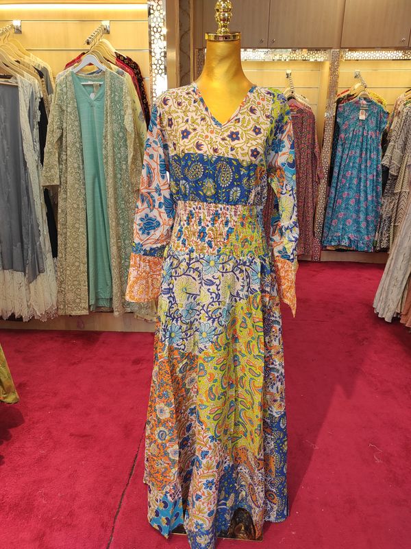 L/XL Musira Multi Printed Cotton Dress 57" Long Jalabiya