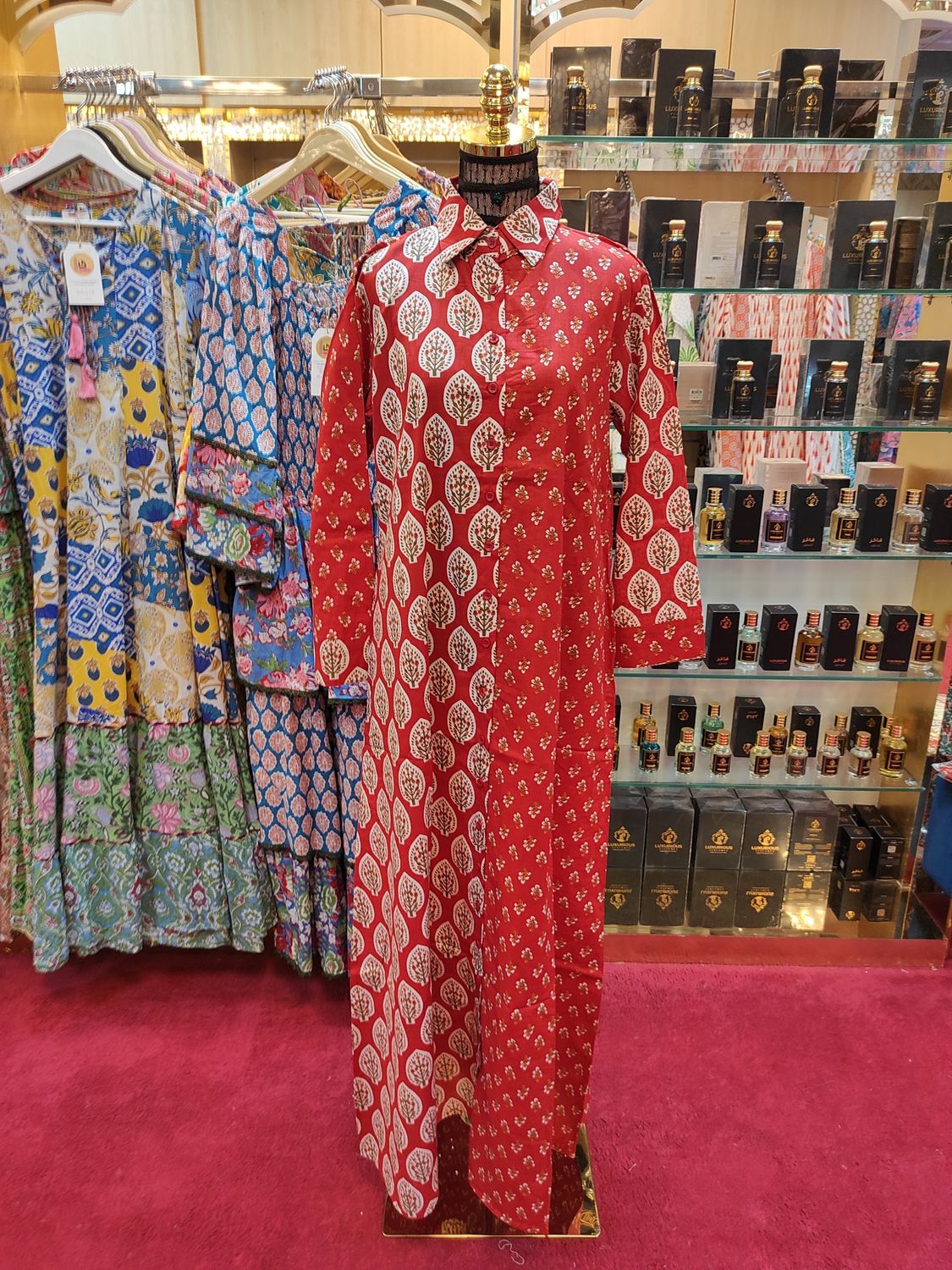 S/M Singapore Printed Cotton Dress 57" Long Jalabiya