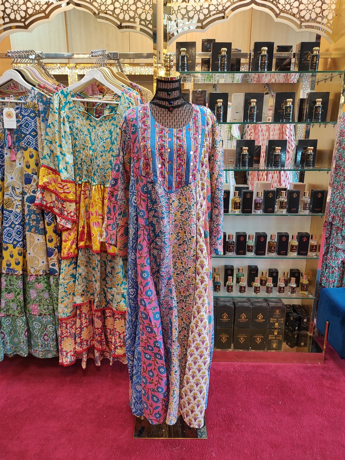 L/XL Malaysia Printed Cotton Dress 57" Long Jalabiya