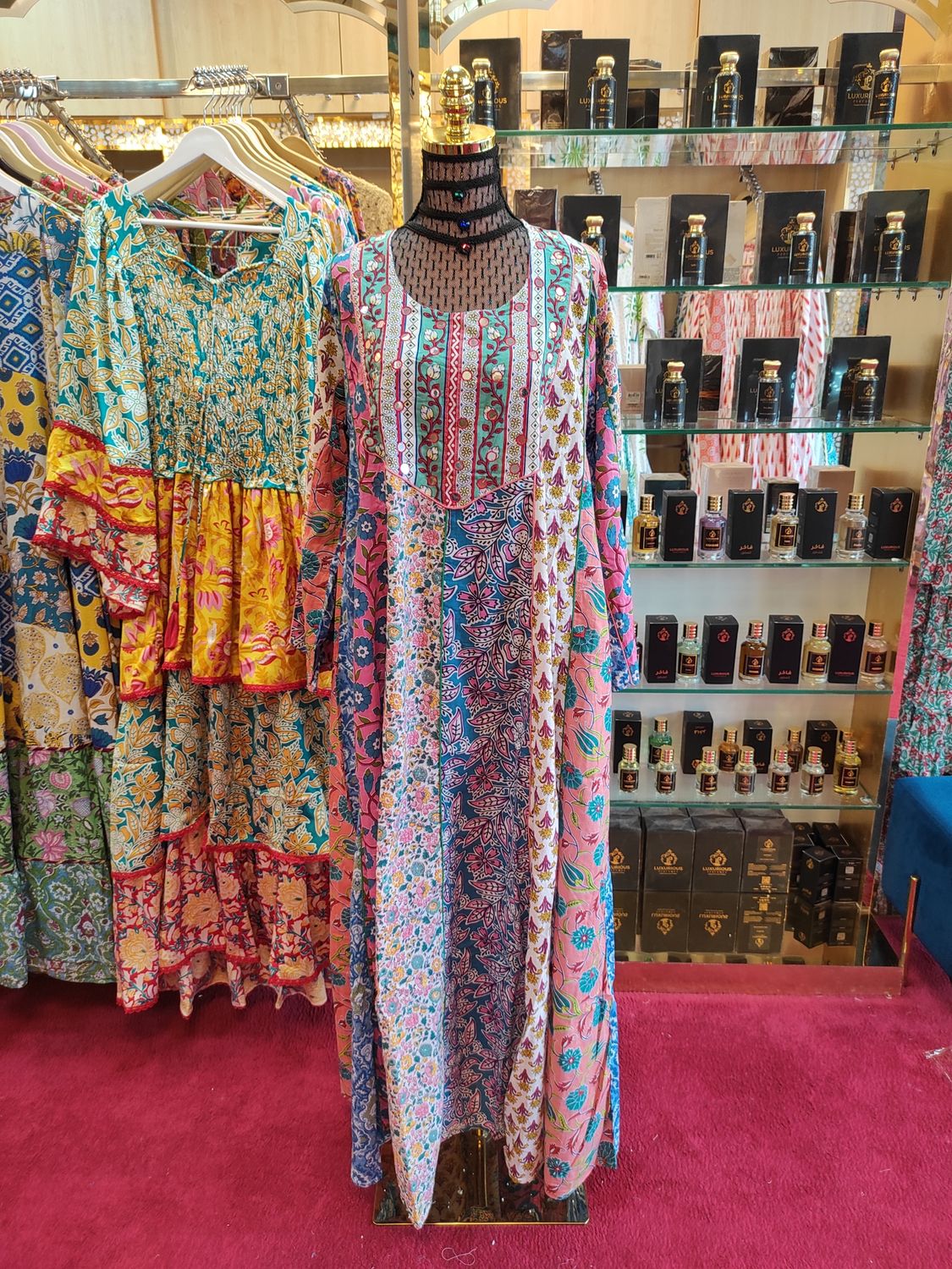 L/XL Malaysia Printed Cotton Dress 57" Long Jalabiya