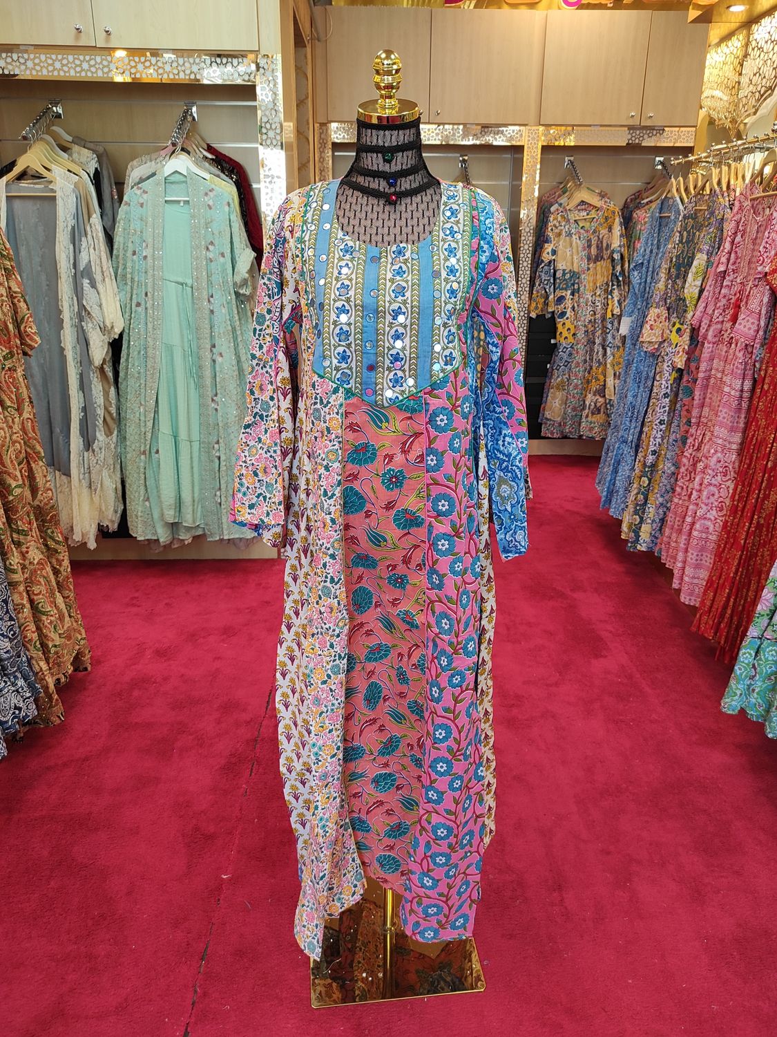 XS/S Malaysia Printed Cotton Dress 54" Long Jalabiya