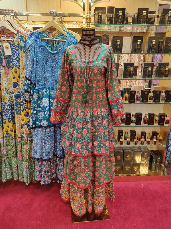 L/XL   Crystal Rahima Multi Printed Cotton  Dress 57" Long Jalabiya