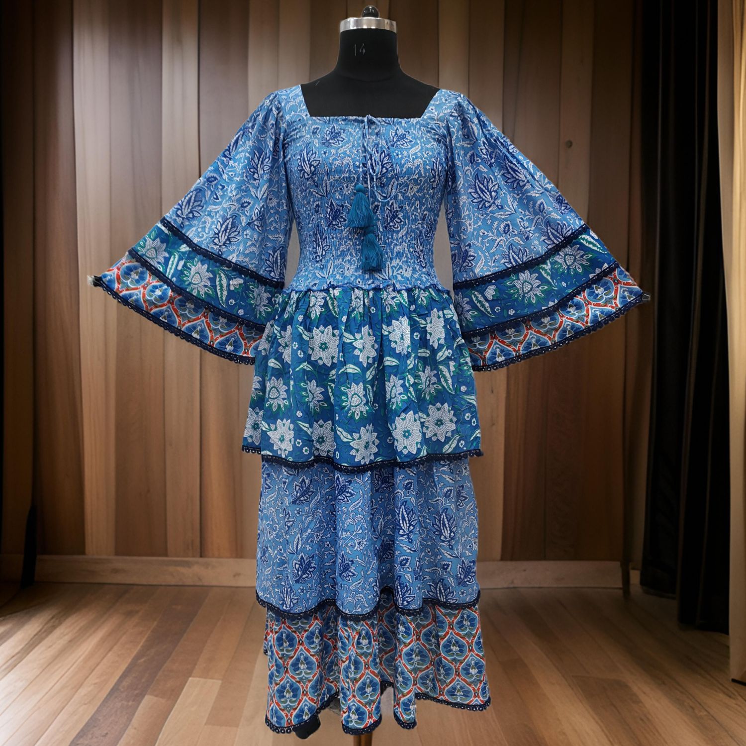 S/M Rahima Printed Cotton Dress 57" Long Jalabiya