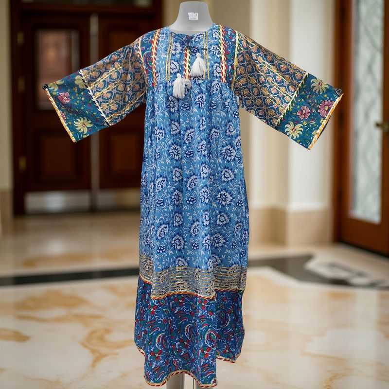 S/M Ebrah Printed Cotton Dress 56" Long Jalabiya