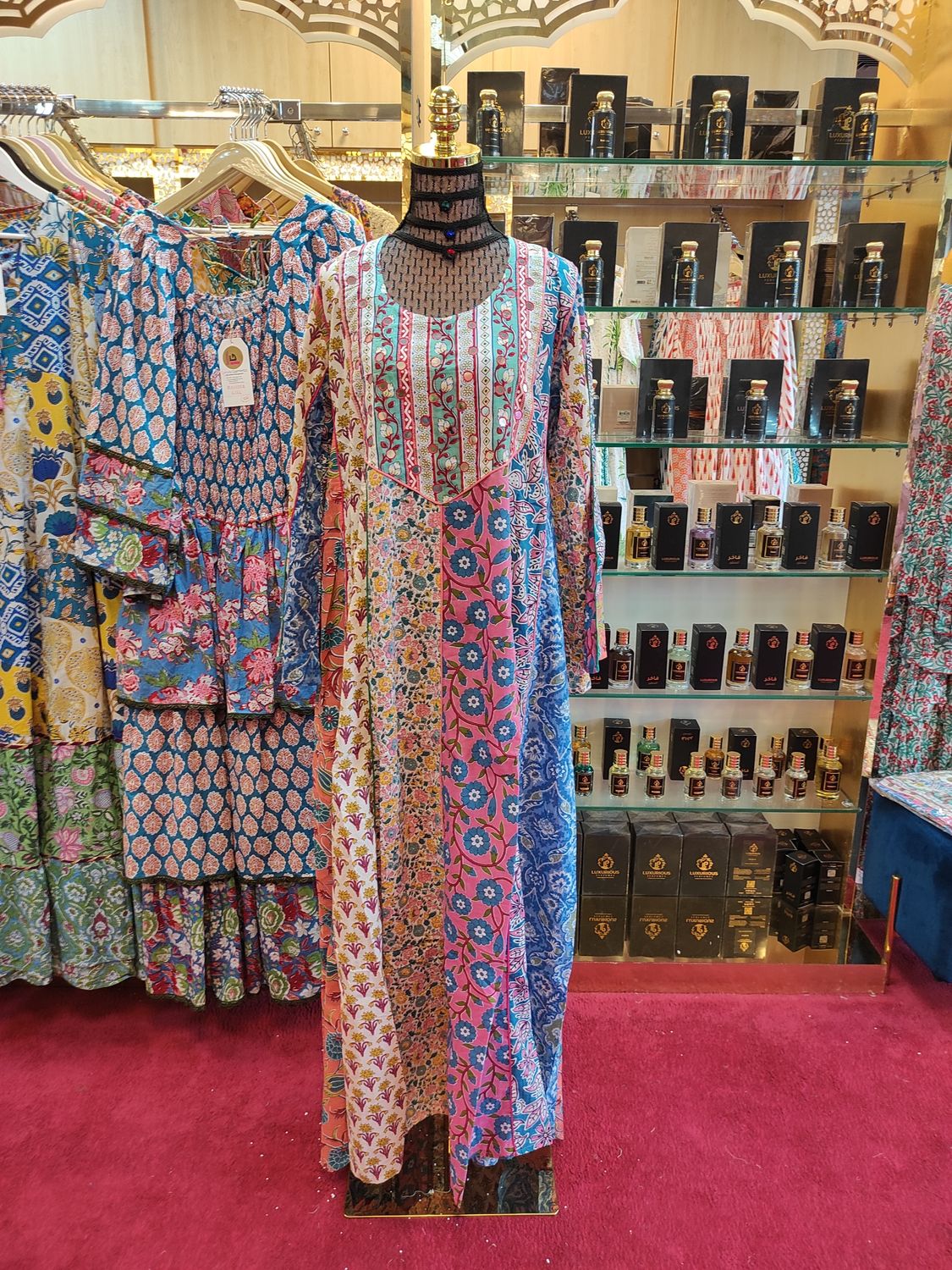 S/M Malaysia Printed Cotton Dress 57" Long Jalabiya