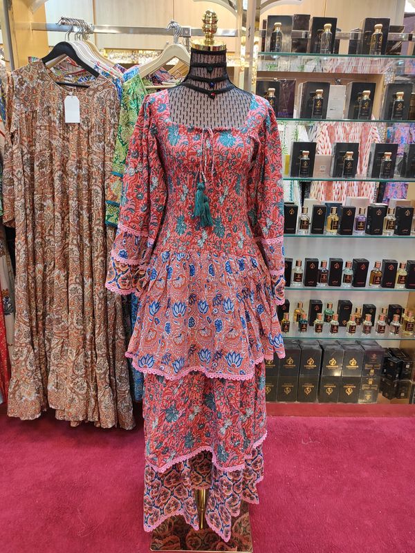 L/XL  Crystal Rahima Multi Printed Cotton  Dress 57" Long Jalabiya