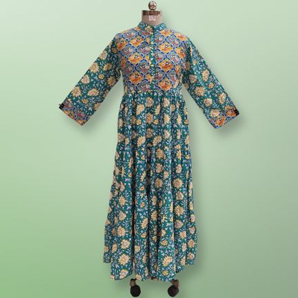 2XL/3XL Safia Printed Cotton Dress 57" Long Jalabiyas