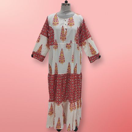 2XL/3XL Juhi Printed Cotton Dress 57" Long Jalabiya