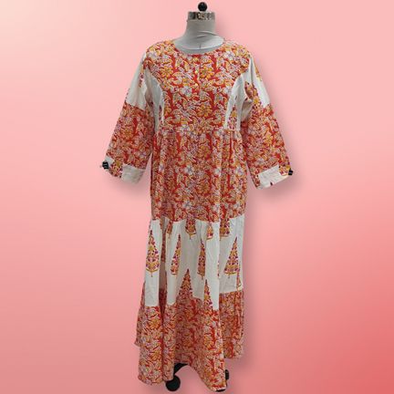 L/XL Juhi Printed Cotton Dress 57" Long Jalabiya
