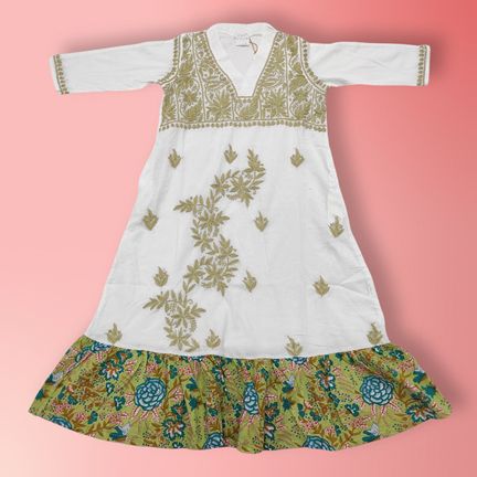 6-7 Year Teena Embroidery Cotton Girls Dress 37" Long Jalabiya