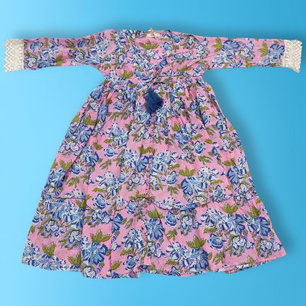 8-9 years Ari Pink Cotton Dress 42" Long Jalabiya