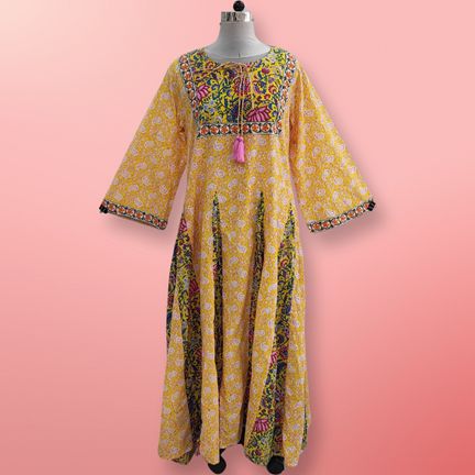 S/M  Multi Anaya Printed Cotton Dress 57"Long Jalabiya