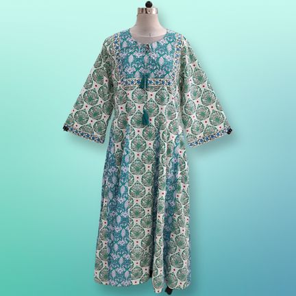 XS/S Anaya Printed Cotton Dress 54"Long Jalabiya