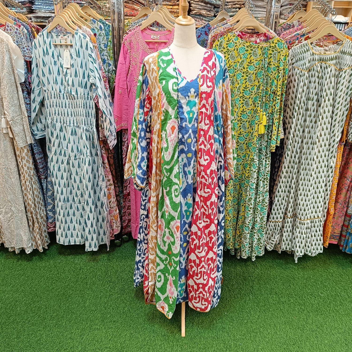 2XL/3XL Meher Crystal Multi Printed Cotton Dress 57" Long Jalabiya