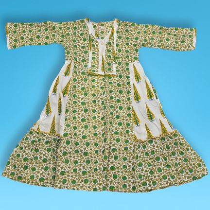 4-5 Year Tulip Green Cotton Girls Dress 34" Long Jalabiya