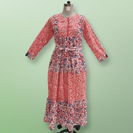 L/XL Yumna Printed Cotton Dress 57" Long Jalabiya