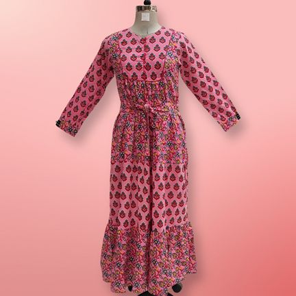 2XL/3XL Yumna Printed Cotton Dress 57" Long Jalabiya