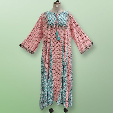 2XL/3XL  Anaya Crystal Sky Printed Cotton Dress 57" Long Jalabiya