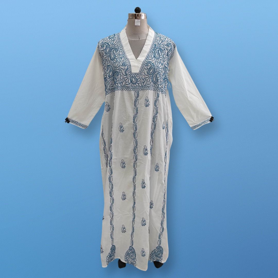 L/XL Teena Embroidery Printed Cotton Dress 57" Long Jalabiya