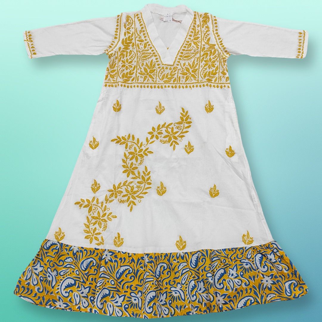 6-7 Year Teena Embroidery Cotton Girls Dress 37" Long Jalabiya