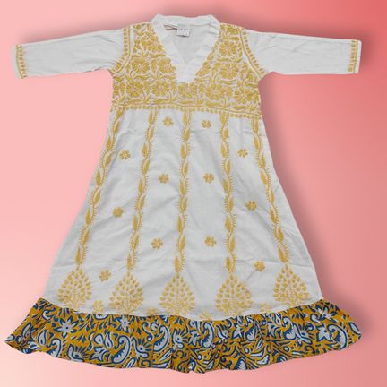 4-5 Year Teena Embroidery Cotton Girls Dress 34" Long Jalabiya